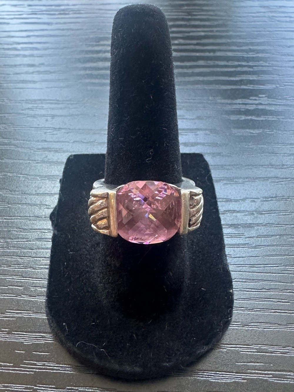 Sterling Silver Pink Cushion-Cut Gemstone Ring